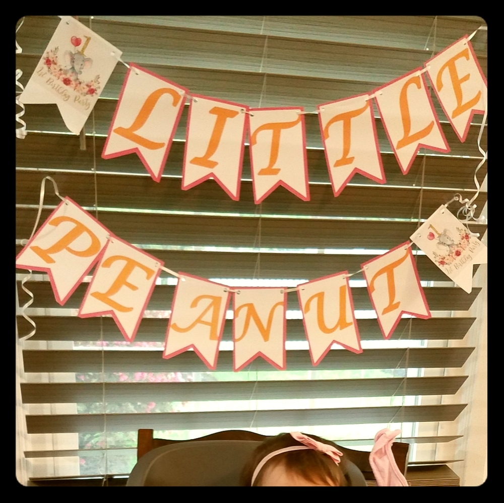 Girl 1st birthday banner, elephant theme